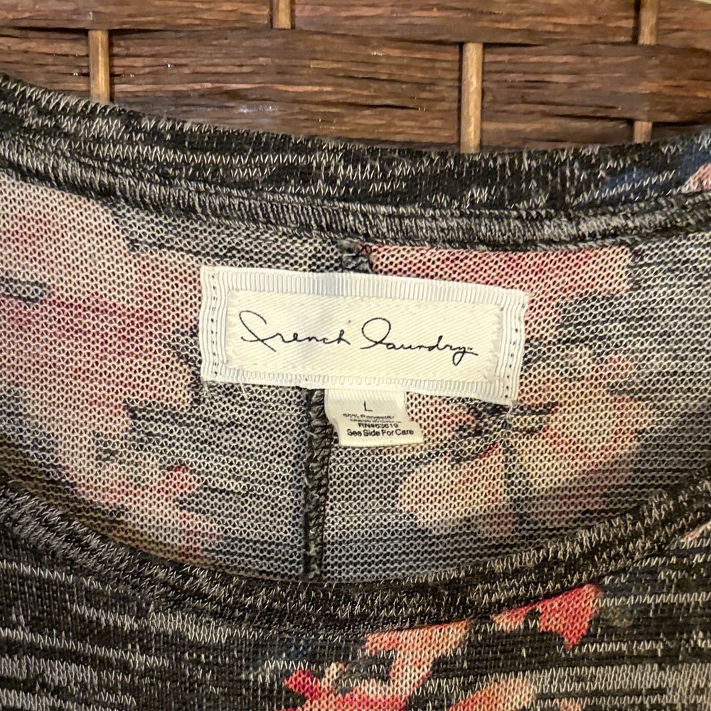 French Laundry Black and Pink Floral Striped Blouse - Picture 3 of 6